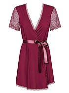 Lounge robe, lace trim, short sleeves